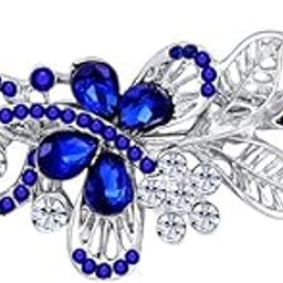 Rhodium Plated Brilliant Sapphire Blue Crystals Saree Pin/Wedding Brooch for Women (BP1101141RBlu)-image-42