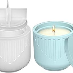 FirstTry Candles Holders Resin Mold I Striped Round Shape Concrete Silicone Epoxy Casting Jar Mould with Lid I for DIY Handmade Necklace Art Crafts Jewelry Storage Box Ring Trinket Container (Tri)-image-27