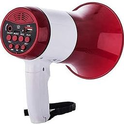 Portable Megaphone with USB, LED Display, Music Player and Recording Function, Red and White-image-69