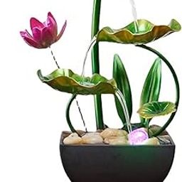 HASTHIP® 3-Tier Lotus Desk Fountain, 10.6'' Indoor Water Fountain Relaxation Tabletop Fountain Desk Home Decor Including Lots of Rocks and Color Changing Glass Ball (Green)-picture-14