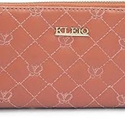 Quilted PU Leather Bi Fold Zip Closure Multi Pockets and Slots Clutch Wallet for Women Ladies(HO5016KL-BE)(Peach)-4