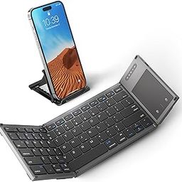 Samsers Foldable Bluetooth Keyboard with Touchpad, Full-Size Wireless Folding Holder, Rechargeable Portable Travel for iOS Android Windows Mac OS, Support 3 Devices (BT5.1 x 3)-image-95