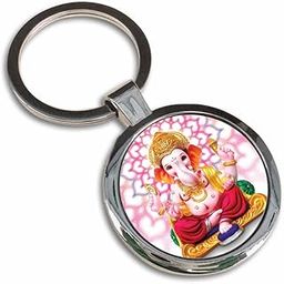 Ganesha Siddhi Vinayaka Silver Round Metal Multicolor Keychain Gift For Colleagues, Friend, Bff, Gf, Bf, Family-7x4 Cm-image-98