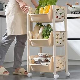 PARASNATH Plastic Skep 3 Layer Basket Fruit&Vegetable Trolley (Ivory) For Home&Kitchen Fruit Basket Storage Rack Organizer Holders Kitchen Trolley-Made In India (Launching Offer)-First Time In India-image-35