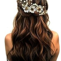 Women/Girl's Artificial Glossy Rose Flower Design with Rounded Stone & Pearl Hairpin/Clip/Judabun, Bridal Hair Comb Accessories | Multicolor - 2199, Pack of 1-7