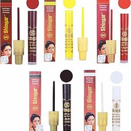 Shringar Saubhaggya Premium kumkum MultiColor liquid Kumkum Non Allergic & Non Staining With Almond and aloe vera Extract Different 5 Colors Red , Deep red , Yellow , Black, White Shingar Multi Color Liquid Bindi Pack of 5-picture-50