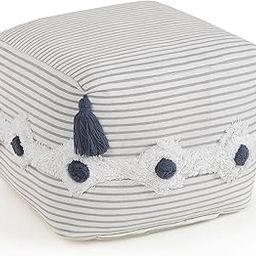 CC Home Furnishings 18" White and Gray Striped Square Pouf Ottoman-image-69