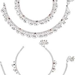 Pack of 2 Pair Indian Traditional Ethnic White Metal Anklet Silver Leg Bracelet For Women Payal Girls Kolusu-image-87