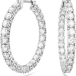 Womens Matrix Hoop Earrings, Round Cut, White, Rhodium Plated-38