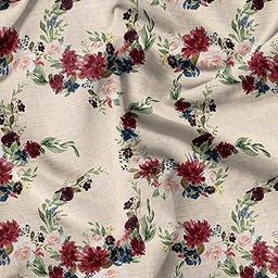 Soimoi White Georgette Viscose Fabric Ranunculus & Penoy Floral Print Print Fabric by The Meter 44 Inch Wide-image-5