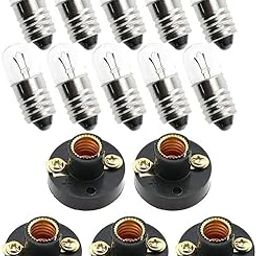 Croptronia Pack of 10 Pcs Student Experiment Lighting DIY Accessories 6.3V 0.15A Screw Mini Bulb and 5PCS E10 Mini Black Plastic Pure Brass Screw Type Bulb Holders Lamp Bases-24