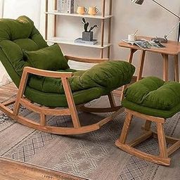DESIGNER LIBRARY- Solid Sheesham Wood Rocking Chair for Living Room with Footrest, Pillow | Ergonomic Cushioned Resting Chair for Relaxing (Dark Green)-image-80