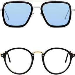 Haiurm Computer Eye Glasses Blue Light Blocking Zero Power For Men and Women Rimless Sunglasses Zero Power anti-glare Square Frame | Unisex Goggles | Lightweight Pack of 2-image-1