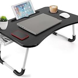 TEKCOOL Study Table Foldable Wooden Laptop Bed Tray Table, Multifunction Lap Tablet Desk with Cup Holder, Perfect for Eating Breakfast, Reading Book, Working, Watching Movie On Bed.,-16