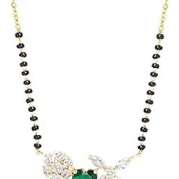 Deesha Mangalsutra Necklace | Stainless Steel + Brass | Green Heart & CZ Pendant | Black Bead Chain | Elegant Jewelry | Women, Wife | Daily, Party & Festive-image-4