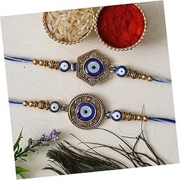 Unisex Adult Set Of 2 Evil Eye Designer Rakhis For Brothers With Roli Chawal Pack.-image-68