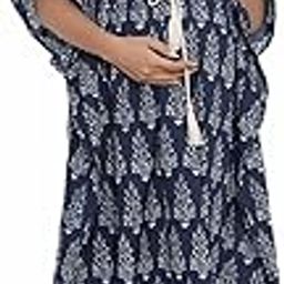 Women's Jaipuri Printed 100% Cotton Feeding Kaftan with Invisible Zip | Feeding/ Maternity/ Nursing Nightdress/ Nighties Sleep Wear - Floral Boota- Color- Indigo-picture-3