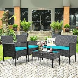 ENTWINE Outdoor 4 Seater Sofa Set || Patio Furniture Sets || Balcony Sofa || Indoor Sofa || Wicker Rattan Garden Sofa Set with Cushion and Center Table (Black/Blue)-image-26