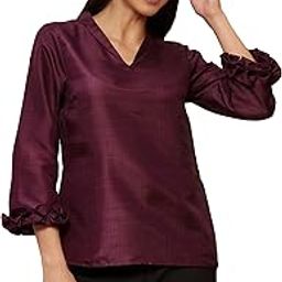 Salt Attire Medh 3/4th Sleeve Burgundy Women Top-image-51