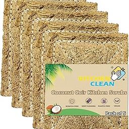 Kitchen Clean ™ 5 Pcs Large Coconut Coir Juna Scrub | Stitched Coconut Juna Natural | Eco-Friendly Dish wash Scrubber | Nariyal Scrub Natural Juna (Brown, Large 4x6 inch, Pack of 5 Pcs)-image-7