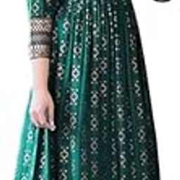 PREM Kurti Collection Women's Viscose Rayon Flared Gown with Gotta Patti Work | Gold Printed & Embroidered Anarkali Style Ethnic Dress-18