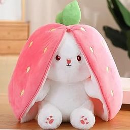 Bunny Rabbite Strawberry Bunny Plush Toy with Pink Cover, Soft White Rabbit Stuffed Animal, Decorative Cuddle Companion-image-22