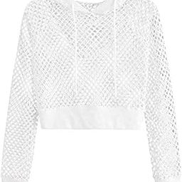 Women's Mesh Fishnet Crop Hoodie – Trendy See-Through Summer Net Top – Stylish Drawstring Pullover Sweatshirt for Casual-picture-21