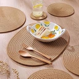 JMK Textile Boho Washable Oval Cotton Water Absorbent Home Office Decor Centre Coffee Dining Table mat Cover Kitchen placemats Cloth for Dish for Living Room Set of 6 pcs Brown-20
