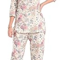 Cream Printed Cotton Night Suit Sets(DK0292)-image-88