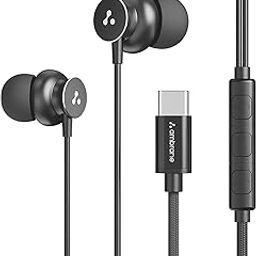 Ambrane Type C Wired in Ear Earphones with in-Line Mic for Clear Calling,1.2M Cable,10Mm Dynamic Drivers for Boostedbass,Control Buttons for iPhone 15,Samsung&Type C Devices(Stringz 38C,Black)-2