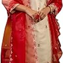 Women's Silk Blend Embroidered Kurta Pant Set with Organza Embroidery Dupatta-image-4