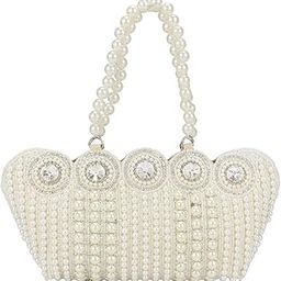 Women's Small Cutest Vintage Style Pearl Tote Wrist Bag Evening Clutch Purse, White-image-46
