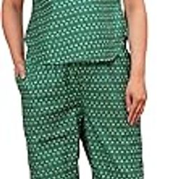 Women's Cotton Sleeveless Beautiful Floral Printed Design Top with Matching Pant Cord-Set (Green-S)-22