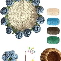 DIY Crochet Flower Pot, Coasters, Flower Bouquet Blanket, Blue Floral Set for Home Decor, Tea Parties and Gifting, Includes All Necessary Materials, Starter Friendly Kit DIY Crochet-picture-22