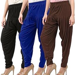 Patiyala Pants for Women Pack of 3 Viscose Pants for Womens Patiyala Salwar Bottoms Black-Royal Blue-Chocolate Brown 2XL-image-70