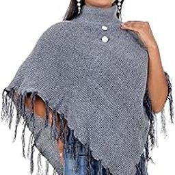 Women Winter Ponchu grey | Woolen Poncho for Women | Designer Ponchu for Women During Winter | Winter Shrugs | Winter top | Winter wear grey | women winter coat (GREY)-38