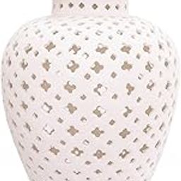 White Ceramic Cutwork Vase Decorative Jar with Lid - Handcrafted Hollow Temple Jar for Home Décor, Centerpiece, Gift & Festive Use | Elegant Lattice Design Vase-image-62