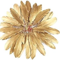 Tiptop Decoration Metallic Golden Natural Dyed Goose Feather (6-8 inch) (10 Pieces)-32