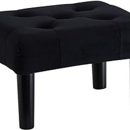 Small Velvet Footstool, Rectangle Ottoman, Sofa Footrest - Wood Legs, Black-image-40