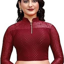 Band Collar Cotton Lycra Blouse | Stretchable Net Blouse for Women | Readymade Full Sleeve Blause | Regular Fit Choli for Ladies | Available Sizes 28-40-image-24