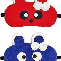 JUZZII Velvet Cute Baby Doll Sleeping Eye Shade Mask for Women Girls Kids Boys - (Red - Blue) Model-No.54-52-image-24