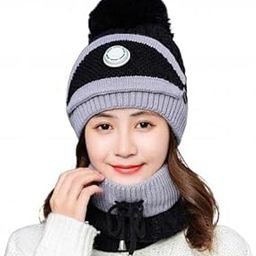 Fleece Winter Hat Beanies Women's Crochet Hat Scarf/Warm Breathable Wool Knitted Crochet Hat for Women Double Layers Protection Caps - Black Color-image-11