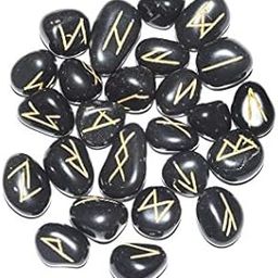 Mautik Sadiwala Natural Black Agate Pebbles Rune Stone, Set 25 Pieces-image-51