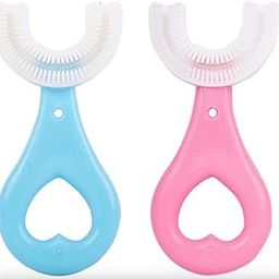 Toothbrush for Kids with U Shaped Silicone Brush Head for 360 Degree Cleaning Suitable For 2-6 Years, Manual, Heart Design, Multicolor-11