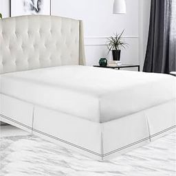 500 TC 100% Egyptian Cotton 1 Pc Pleated Bed Skirt Double Line Embroidery Border 21" Drop King Bed (78"X80") Solid Dark Grey-image-95
