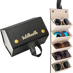 Personalised Name on Sunglasses Organizer with 5 Slots,Sunglasses Storage Case Bag Foldable Eyeglasses Holder Box,Multi Functional Organizer for Women,Men (Black)-picture-35