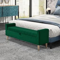TFS Luxurious Bench Settee with Storage Box 2 Seatter for Bedroom, Living,Office Solid Wood Settee Upholstered Storage Bench Ottoman, Emerald Green-image-111
