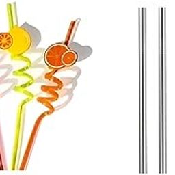 YBN Combo of 4 Stainless Steel Straw with 4 Curly Reusable Plastic Straws for Kids and Adults with Cleaning Brush Long Straws for Drinking Juice- (2-Straight, 2-Bend, 4 Curly, 1-Brush)-image-27