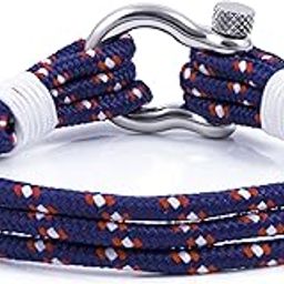 Byjun Men's Rope Bracelet | Navy Blue Multi-Strand Rope with Orange & White Pattern | Stainless Steel Shackle Lock | Adjustable Fit | Durable Style for Outdoor, Sporty & Weekend Looks-17