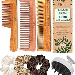 Eltihr Pack Of 7 Kacchi Neem Comb, Wooden Comb | Hair Growth, Hairfall, Dandruff Control | Hair Straightening, Frizz Control | Comb for Men, Women | Treated with Oil and herbs (All Combo)-image-98